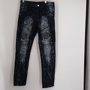 Aiyino Men's Ripped Slim Straight Fit Biker Jeans